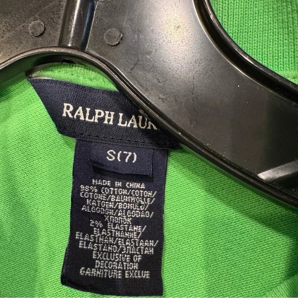 Ralph Lauren Girls Glitter Big Polo Shirt Green Short Sleeves Size Small (7)